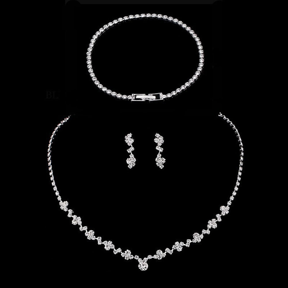 Rhinestones Necklaces Shiny Earrings Bracelet Ring Sets Wedding Jewelry Set For Women Dazzling Diamond Kit Bridal Jewellery