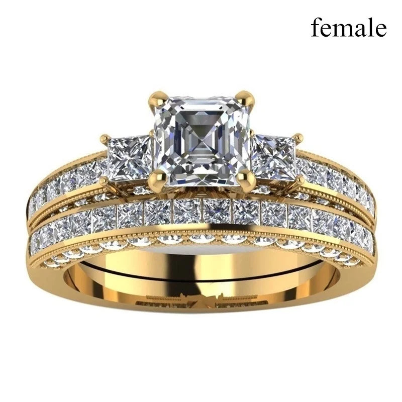 2025 Luxury Zircon Crystal Couple Rings for Lover's Valentine's Day Gift Fashion Gold Color Engagement Wedding Band