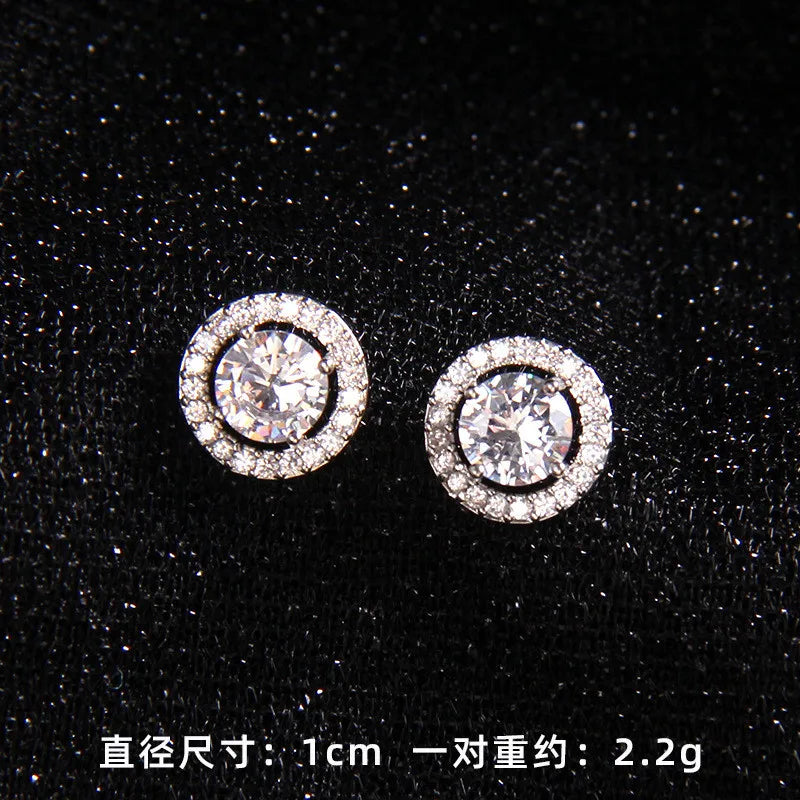 High Grade Round Zircon Jewelry Set Trendy Popular Stainless Steel Pendant Necklace Stud Earrings Party Gifts For Women Girls