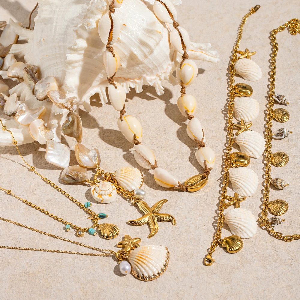 18k Gold Plated Creative Stainless Steel Ocean Summer Beach Shell Collection Personalized Attractive Women Jewelry Accessory