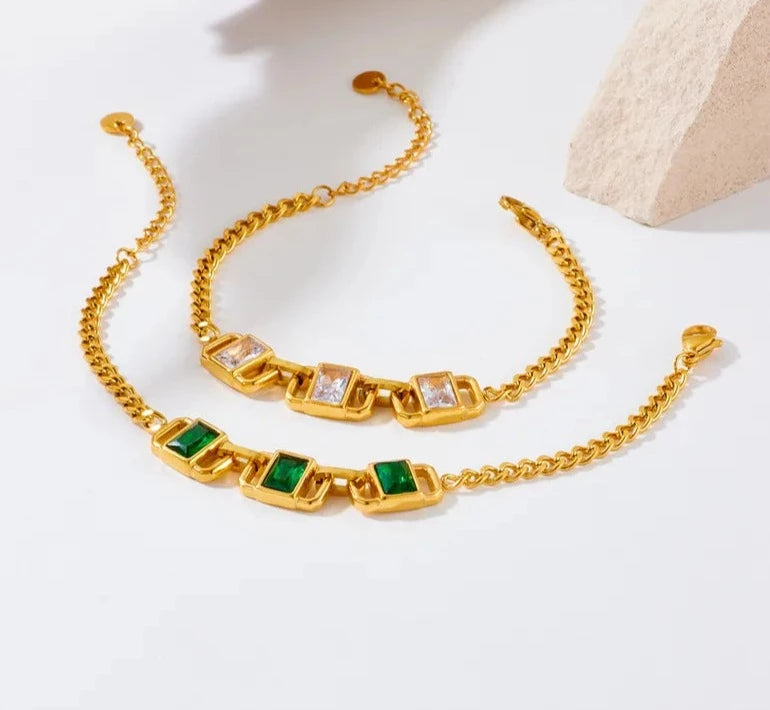 316L Stainless Steel Geometric Green White Stone Bracelet For Women Girl Fashion Wrist Chain Bangles Jewelry Lady Gift