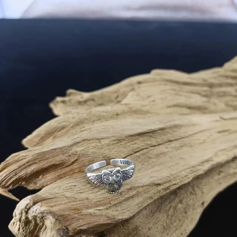 Buyee 925 Sterling Silver Personality Ring Finger Cute Owl Animal Open Ring for Women Fashion Family Party Fine Jewelry Circle