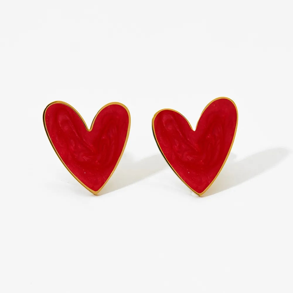 18K Gold PVD Plated Stainless Steel Colorful Enamel Heart Necklace Earring Set For Women Spring Summer Jewelry  Waterproof