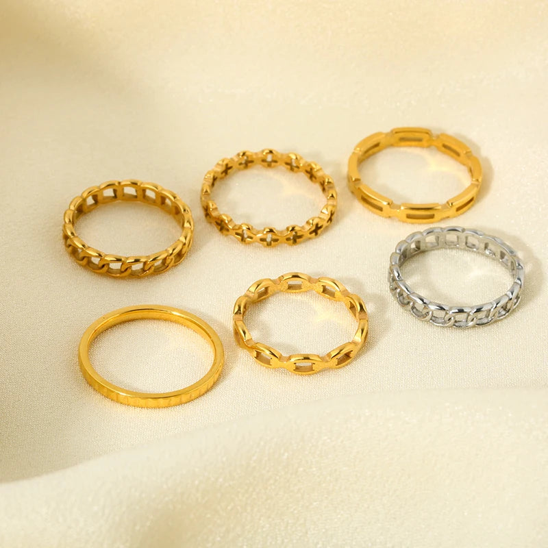 Simple Stainless Steel Plated 18K Gold Twisted Cross Geometric Texture Stacking Ring for Women Jewelry Gift