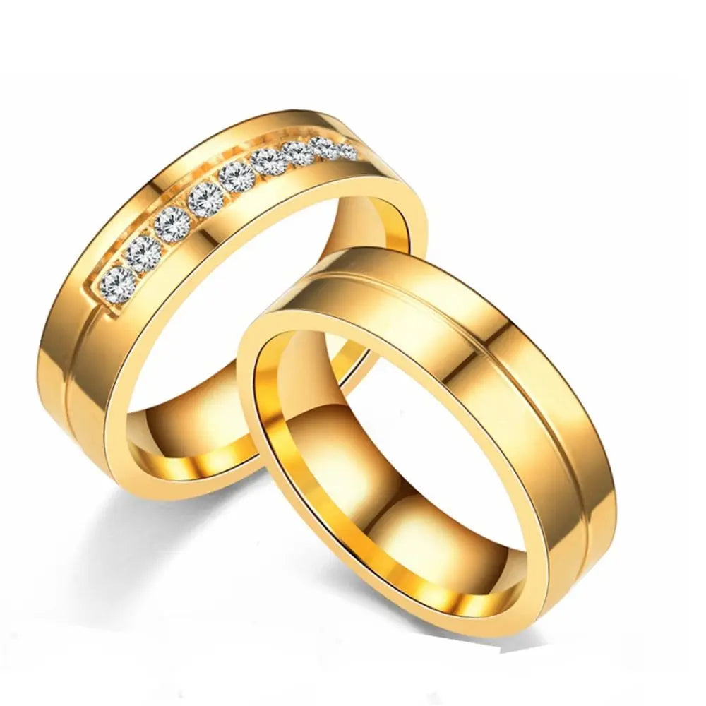 Women Men Wedding Band Rings For Love 18K Gold Plated AAA CZ Cubic Zirconia Stainless Steel Couples Ring Golden Silver Ring