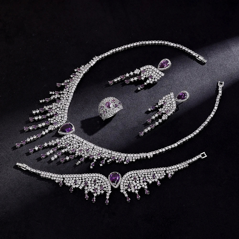 2025 New 4-piece Bridal Wedding Jewelry Set, Cubic Zirconia, Luxury Women's Jewelry, Women's Wedding Party Accessories