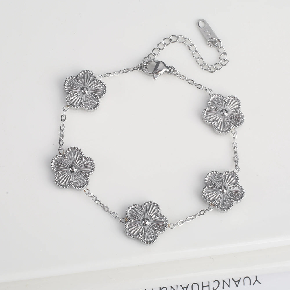 Hot Sale Stainless Steel Five Flower Clover Bracelet Jewelry Set Necklace Earrings For Woman Daily Wear Brand Jewelry
