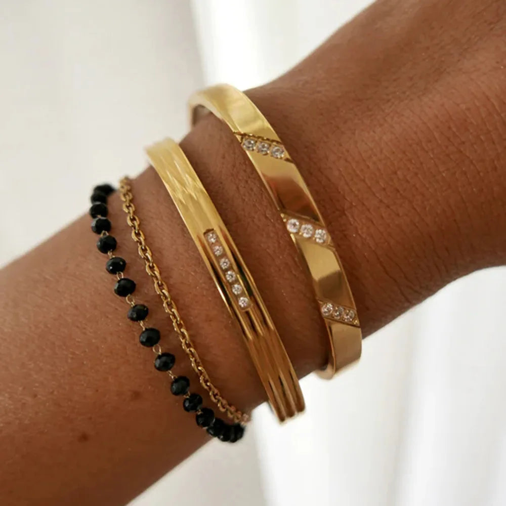 Fashion Punk Gold Color Bangles for Women Men Trendy Stainless Steel Metal Bracelets Bohemian Jewelry Accessories Gift