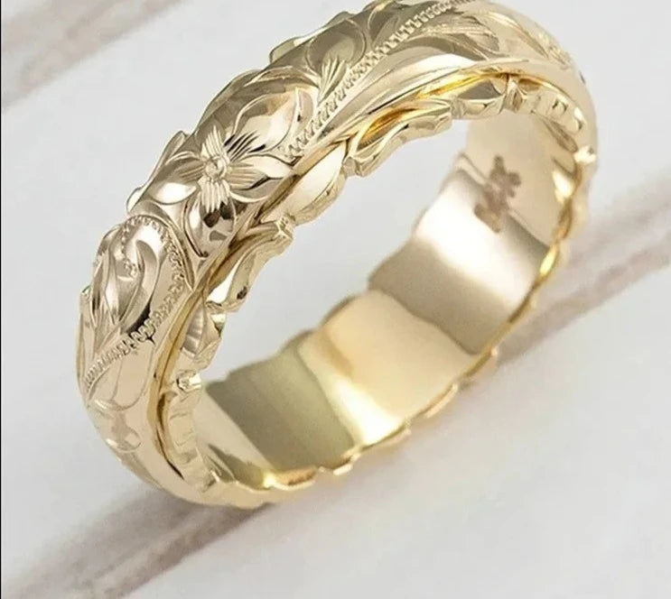 14k Gold Plated Suspended Carved Rose Flower Ring Ornaments Tail Ring Female Engagement Rings for Women Bling Wedding Ring