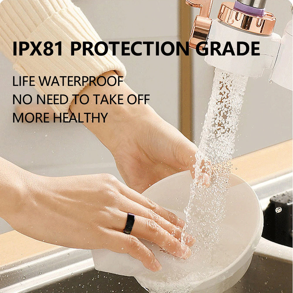 The Smart Health Ring is a multifunctional device that monitors and tracks heart rate, blood oxygen levels, and sleep patterns. It is also waterproof, making it suitable for everyday use.