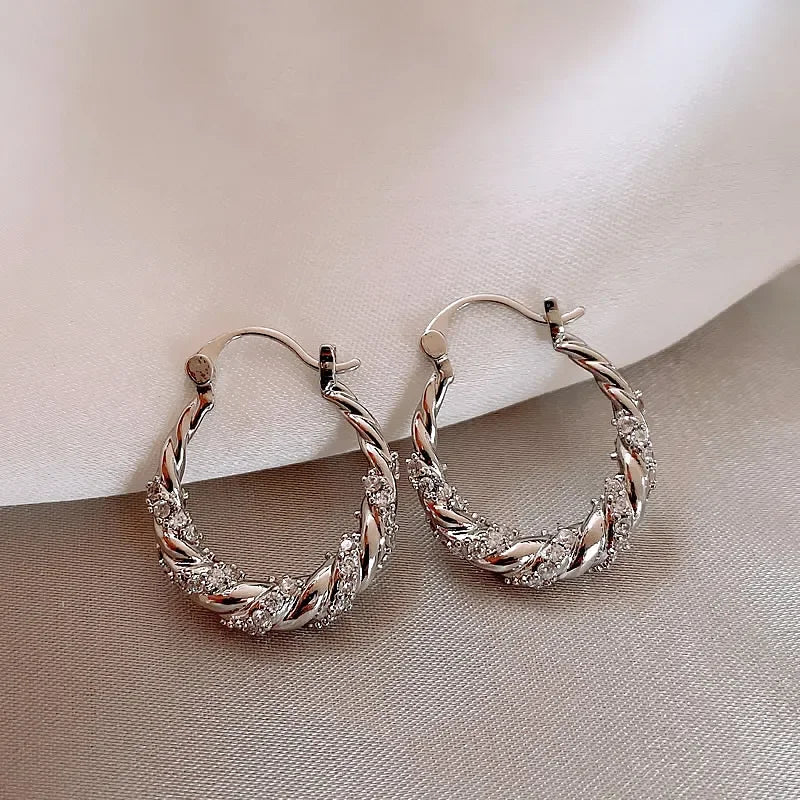 1pair New Design Light Luxury Unique Zircon Winding Hoop Earrings Fashion Women Elegant Gold Color Metal Jewelry Gifts