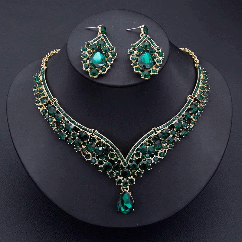 Champagne Colors Bridal Earrings Necklace Set Water Drop Rhinestones Crystal Adjustable Dubai Jewelry Set for Wedding Bride