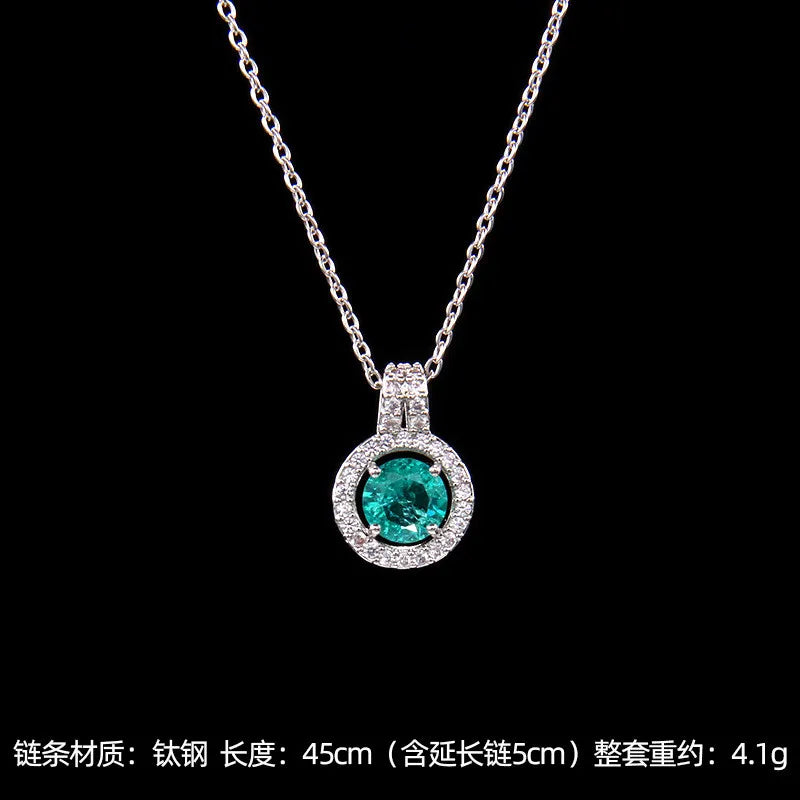 High Grade Round Zircon Jewelry Set Trendy Popular Stainless Steel Pendant Necklace Stud Earrings Party Gifts For Women Girls