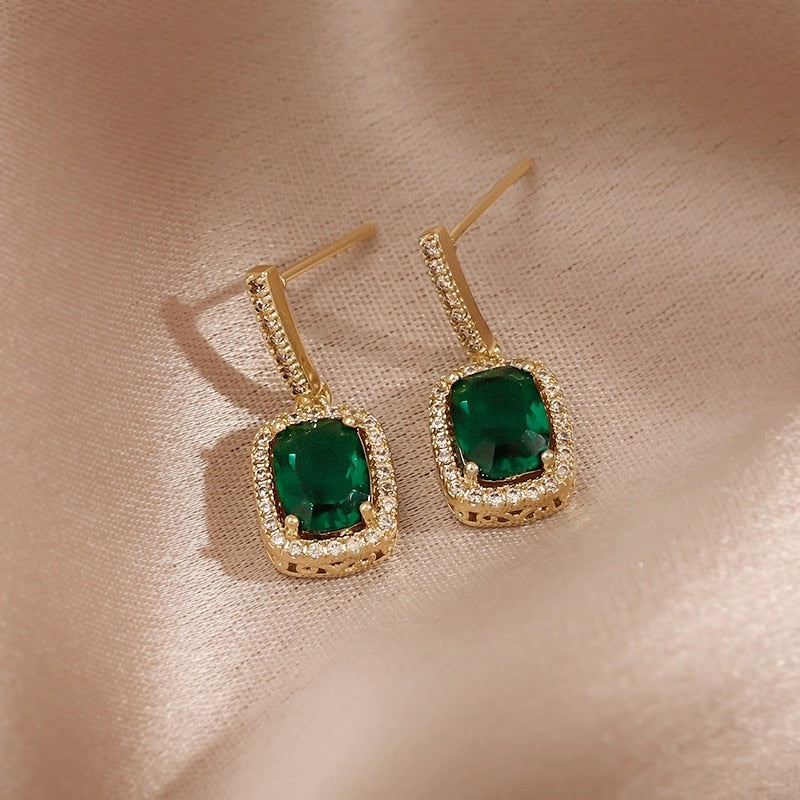 French Vintage Green Gem Earrings