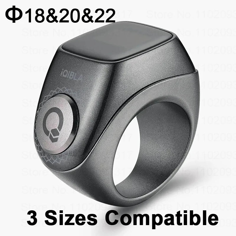The Qibla Zikr Flex Pro is an aluminum alloy smart ring designed for Muslim Tasbih counting. It features a digital Tasbih counter and is IP67 waterproof. It comes in two different sizes and is compatible with various devices.