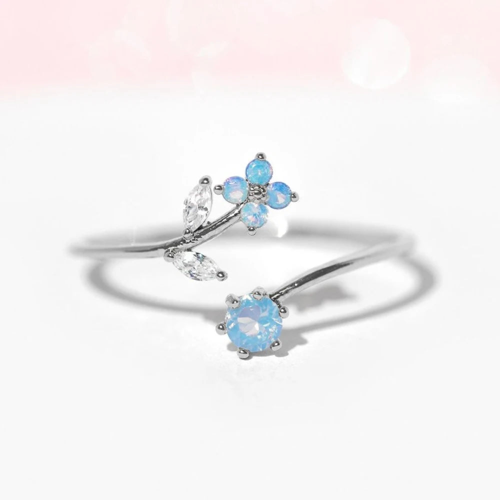18K Gold Plated Simple Blue CZ Cute Flower Zircon Rings For Women Girls Teens Open Ring Fashion Aesthetic Jewelry