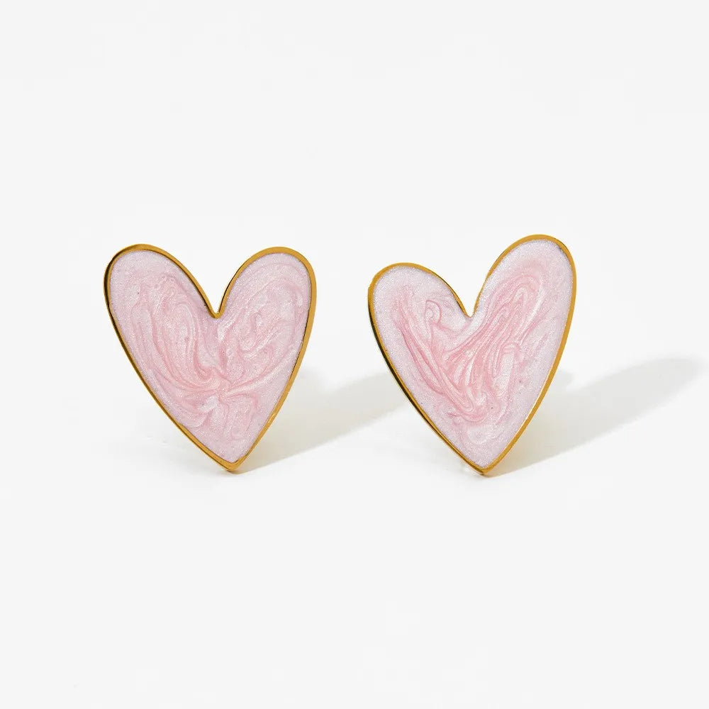 18K Gold PVD Plated Stainless Steel Colorful Enamel Heart Necklace Earring Set For Women Spring Summer Jewelry  Waterproof