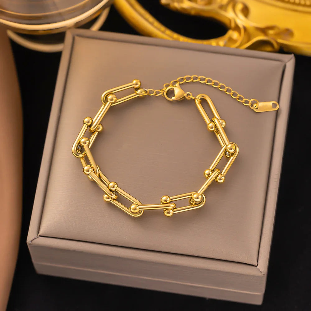 Fashion Stainless Steel U-shape Horseshoe Buckle Gold Silver Bracelet Earrings 18K Necklace for Women Jewelry Sets Wholesale