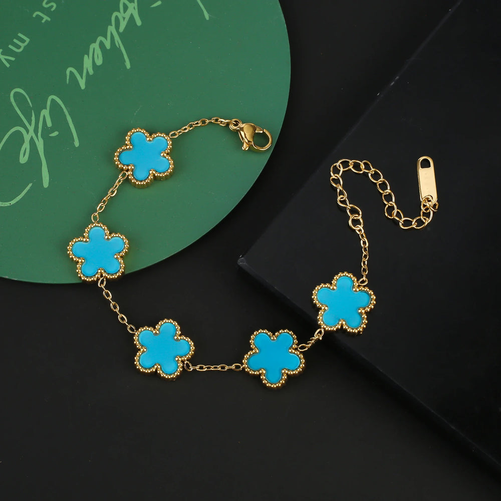 Hot Sale Stainless Steel Five Flower Clover Bracelet Jewelry Set Necklace Earrings For Woman Daily Wear Brand Jewelry