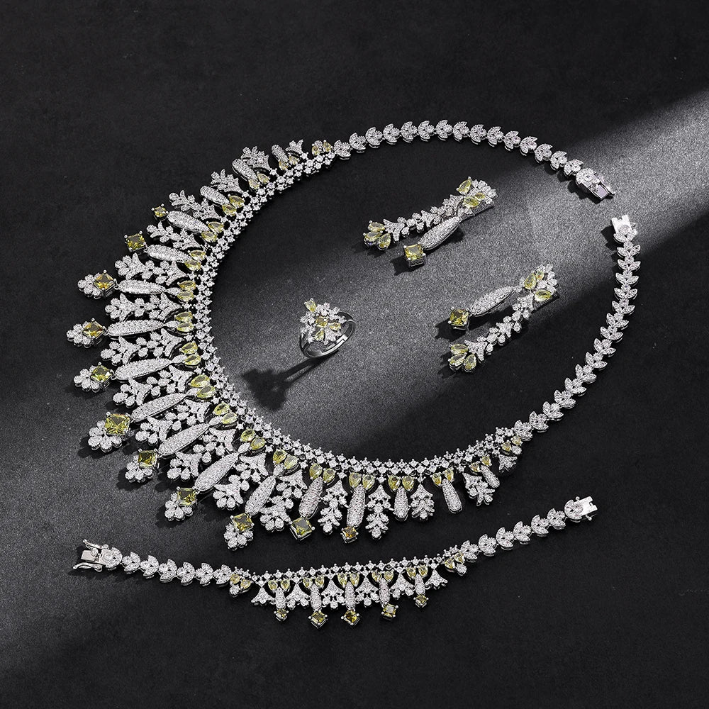 2025 New 4-piece Bride Zirconia Full Set Women's Party Jewelry Set Dubai Nigeria Crystal Wedding Jewelry Set