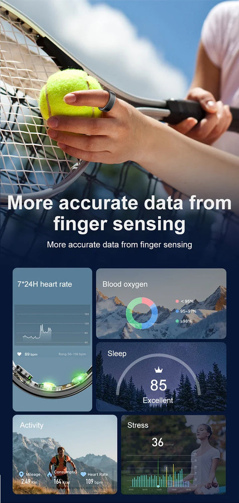 2024 Grey R03 5ATM Waterproof Smart Ring For Men Women Health Monitoring 100+ Sport Modes Fitness Tracking Waterproof Sport Ring