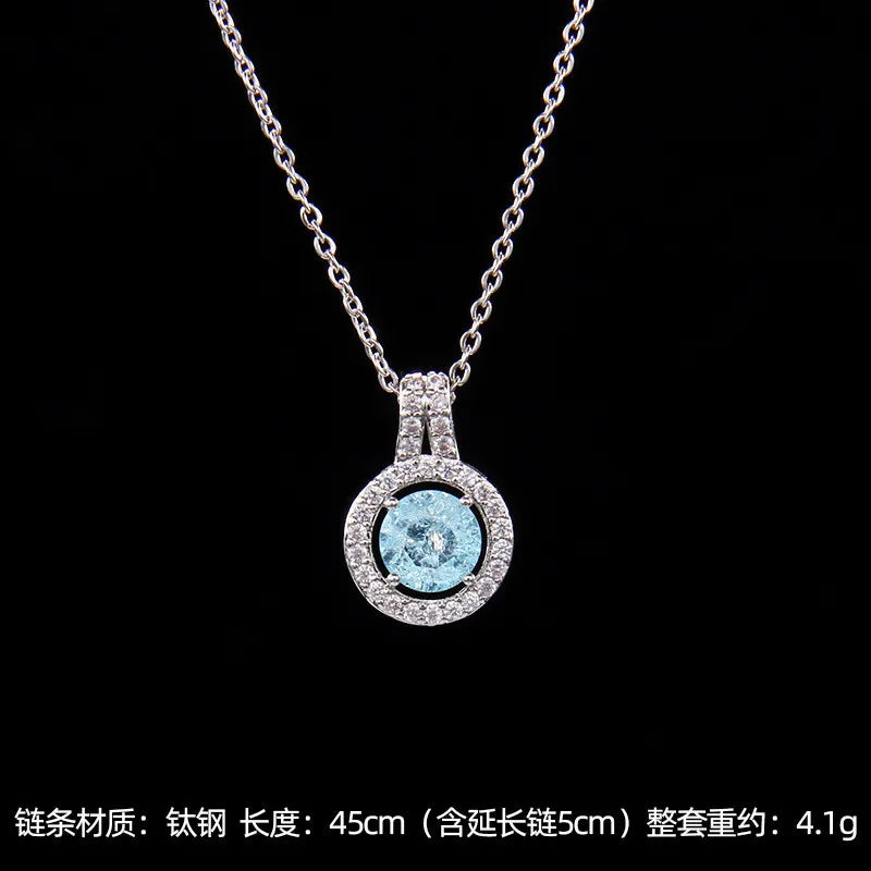 High Grade Round Zircon Jewelry Set Trendy Popular Stainless Steel Pendant Necklace Stud Earrings Party Gifts For Women Girls