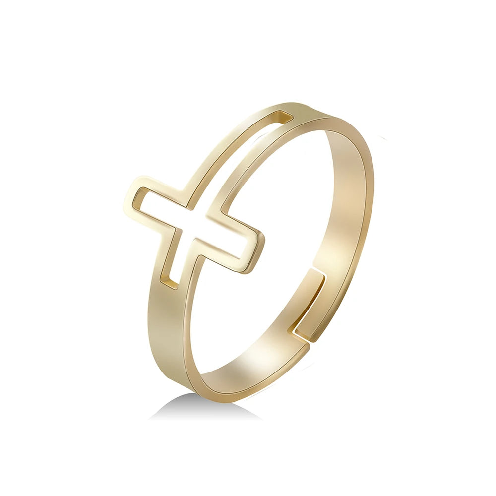2025 Jesus Cross Rings for Women Stainless Steel Gold Color Open Finger Ring Christian New Fashion Jewelry Party Gift