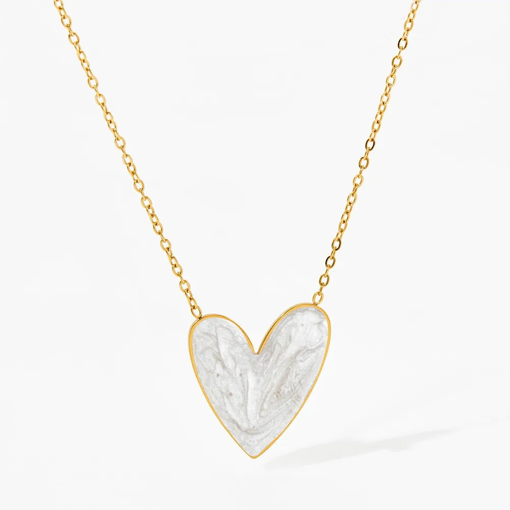 18K Gold PVD Plated Stainless Steel Colorful Enamel Heart Necklace Earring Set For Women Spring Summer Jewelry  Waterproof