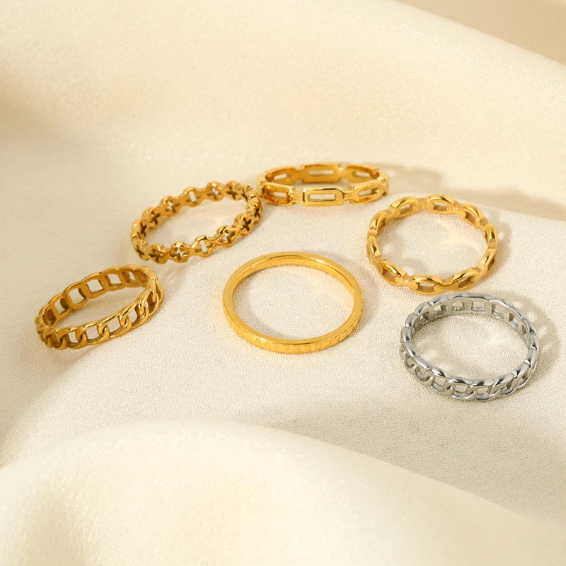 Simple Stainless Steel Plated 18K Gold Twisted Cross Geometric Texture Stacking Ring for Women Jewelry Gift