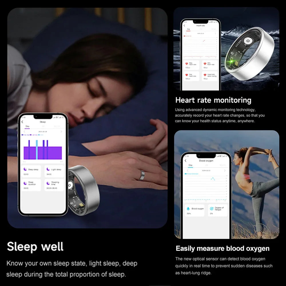 Smart Ring SR06 2024 New with Charging for Men Women Case Heart Rate Blood Oxygen Monitor IP68 & 5ATM Waterproof Sport
