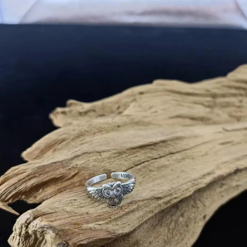 Buyee 925 Sterling Silver Personality Ring Finger Cute Owl Animal Open Ring for Women Fashion Family Party Fine Jewelry Circle