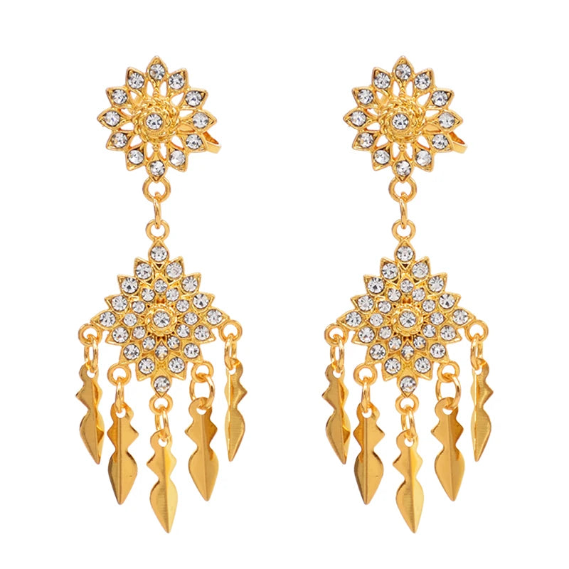 Thailand Women Necklace Set Ethnic Alloy Tassel Rhinestones Drop Dangle Earring Sets Bohemian Pendant Jewelry Sets Feminina