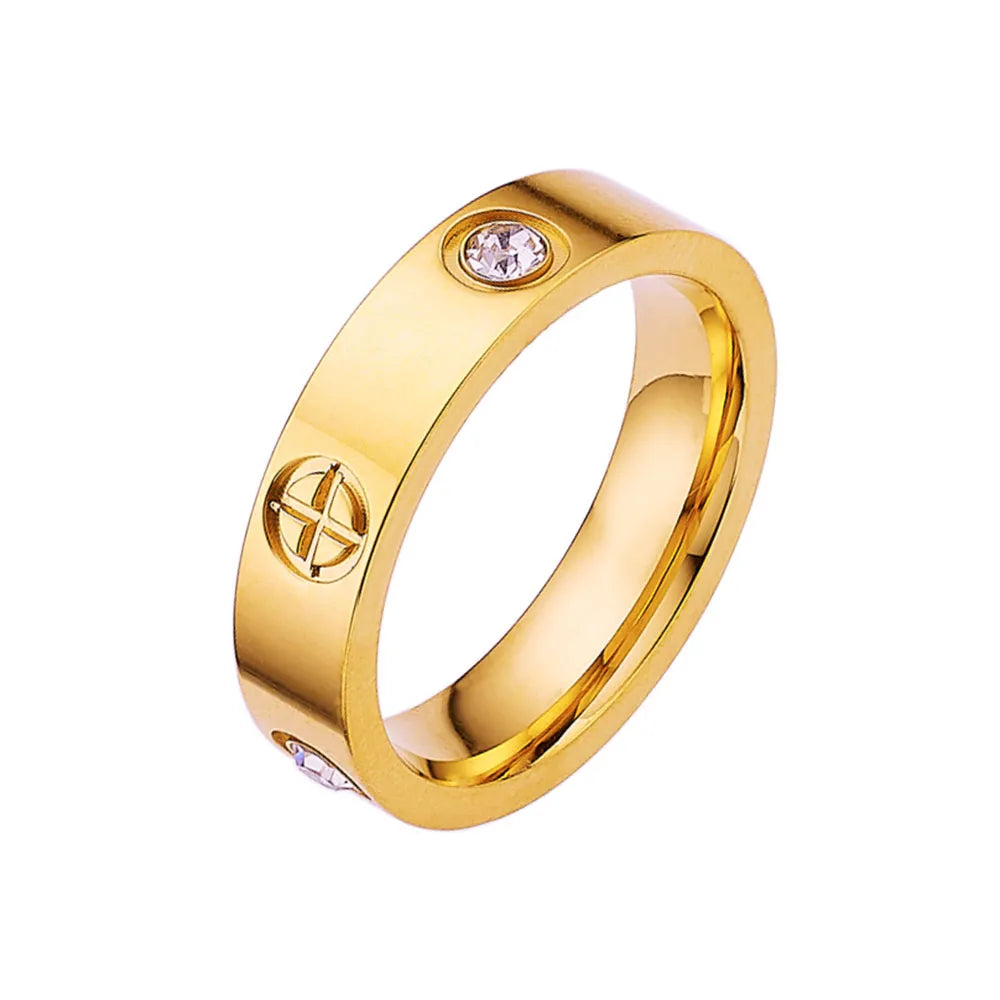 This luxurious piece of jewelry is a stainless steel love ring designed for both men and women. With its classic cross design and rose gold color, it exudes elegance and sophistication. Adorned with CZ crystals, it adds a touch of sparkle and glamour. Perfect as a wedding gift or a symbol of love, this ring is a true statement piece.