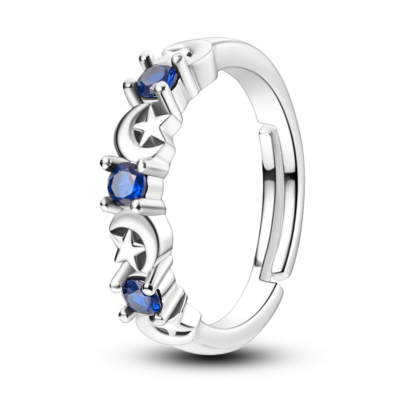 Star Moon 925 Sterling Silver Ring