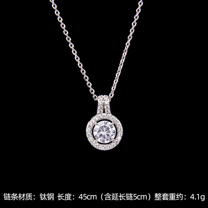 High Grade Round Zircon Jewelry Set Trendy Popular Stainless Steel Pendant Necklace Stud Earrings Party Gifts For Women Girls