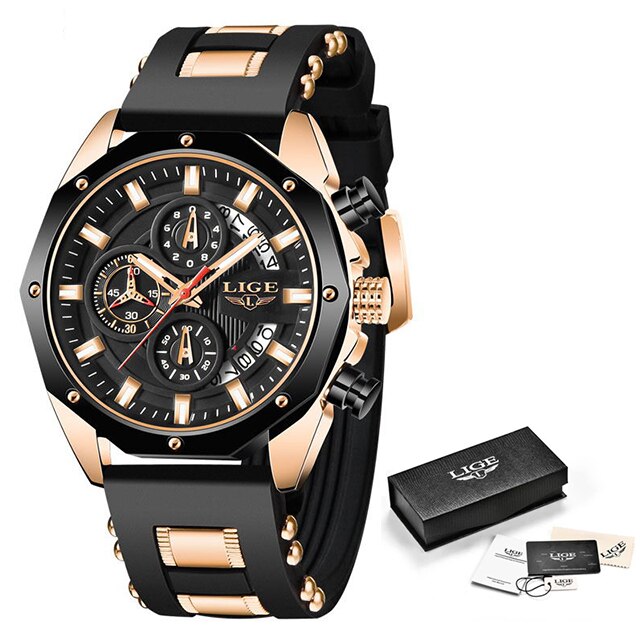 Luxury Silicone Sport Watch for Men - Stainless steel case, silicone band, and a sleek design