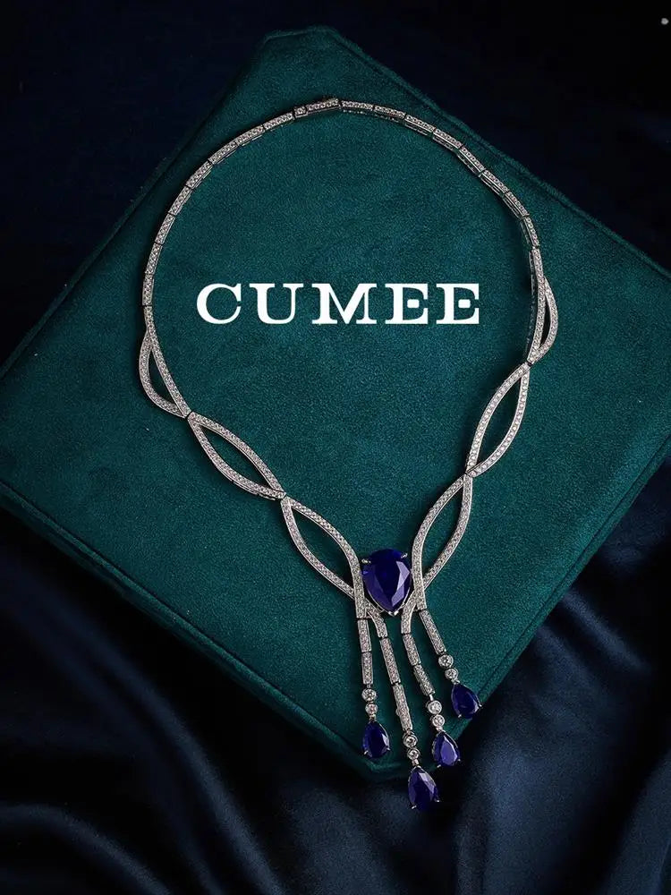 Cultivated Sapphire Necklace for Women Cubic Zirconia 925 Silver Gold-plated Necklace for Party Holidays Engagement