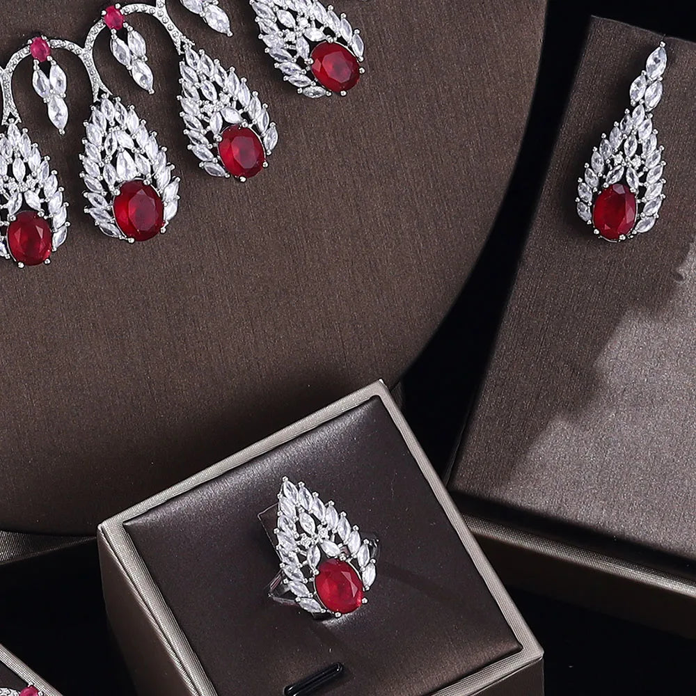 2025 Clever Dubai Water Drop 4-piece Necklace and Earring Set with Cubic Zirconia Jewelry for Women's Wedding Party Gifts