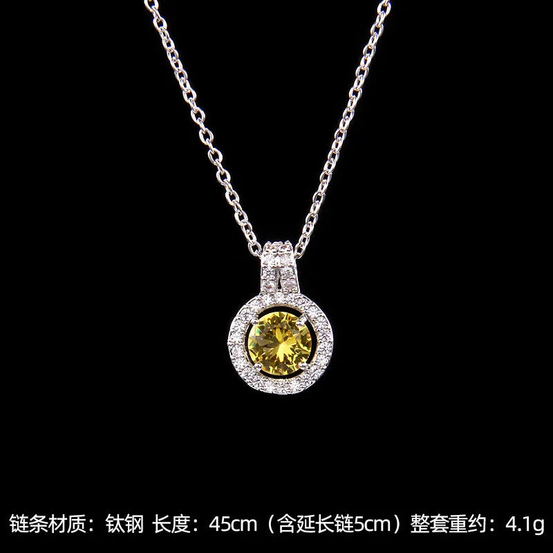 High Grade Round Zircon Jewelry Set Trendy Popular Stainless Steel Pendant Necklace Stud Earrings Party Gifts For Women Girls