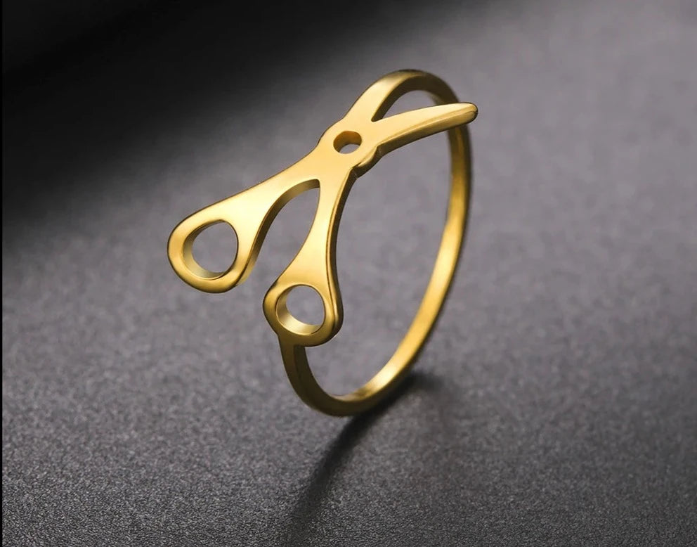 Unift Hairstyle Scissors Rings Stainless Steel Ring Fashion Jewelry Hairdressers Barbershop Anniversary Accessories Women Men