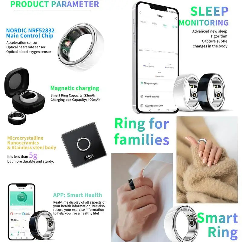 Introducing the latest innovation in wearable technology, the 2024 Smart Ring. This multi-functional smart touch ring is designed to enhance your lifestyle with its mini size and convenient body temperature tracking feature. It also comes with a charging case for easy recharging.