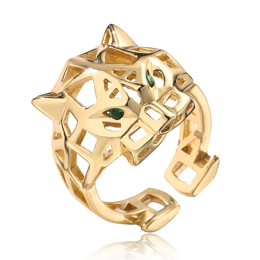 2025 New Fashion Statement Big Animal Ring For Women Girl Party Jewelry Gold Color Hollow Leopard Open Ring Wholesale