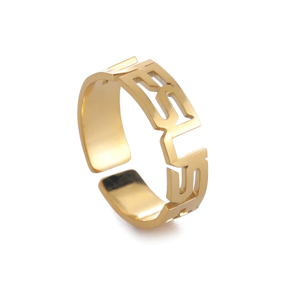 2025 Jesus Cross Rings for Women Stainless Steel Gold Color Open Finger Ring Christian New Fashion Jewelry Party Gift