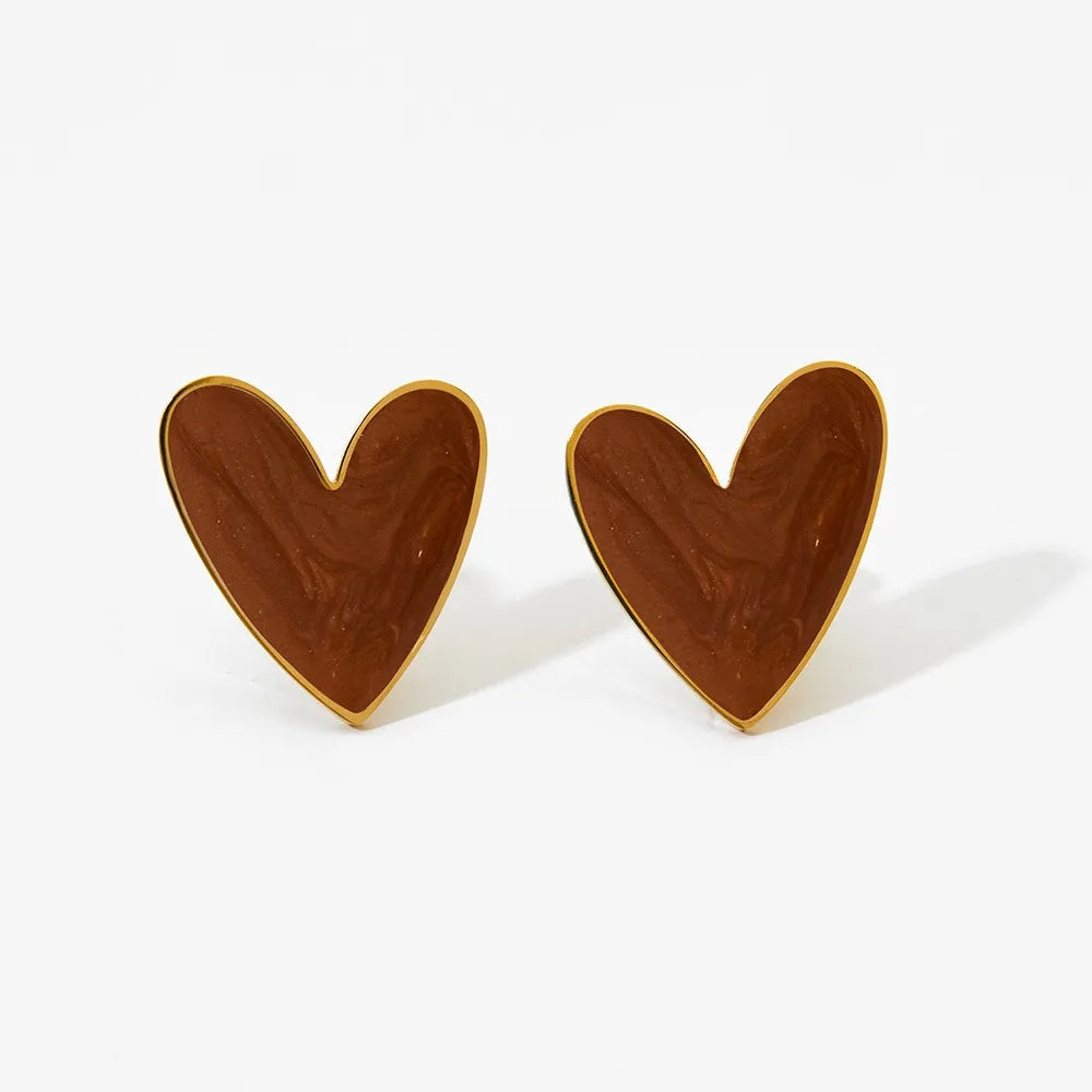 18K Gold PVD Plated Stainless Steel Colorful Enamel Heart Necklace Earring Set For Women Spring Summer Jewelry  Waterproof