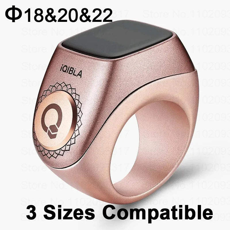 The Qibla Zikr Flex Pro is an aluminum alloy smart ring designed for Muslim Tasbih counting. It features a digital Tasbih counter and is IP67 waterproof. It comes in two different sizes and is compatible with various devices.