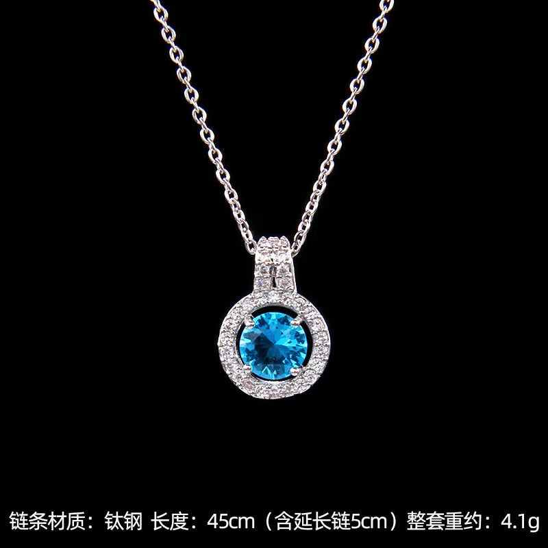 High Grade Round Zircon Jewelry Set Trendy Popular Stainless Steel Pendant Necklace Stud Earrings Party Gifts For Women Girls