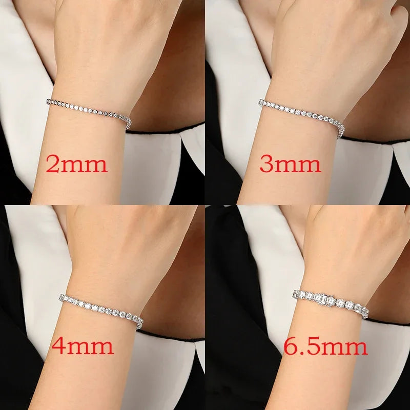 2-6.5mm Real Moissanite Tennis Bracelet for Women Christmas Gift Platinum Plated 100% 925 Sterling Silver Wedding Jewelry