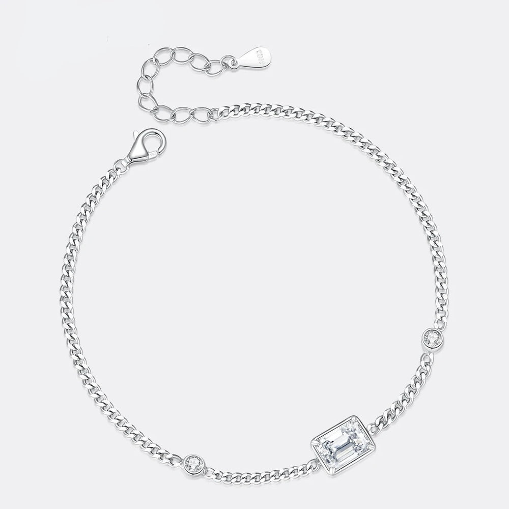 Chain Link Bracelet Moissanite 1CT Emerald Cut Real 925 Sterling Silver Women Luxury Trendy Hand Bracelets Jewelry