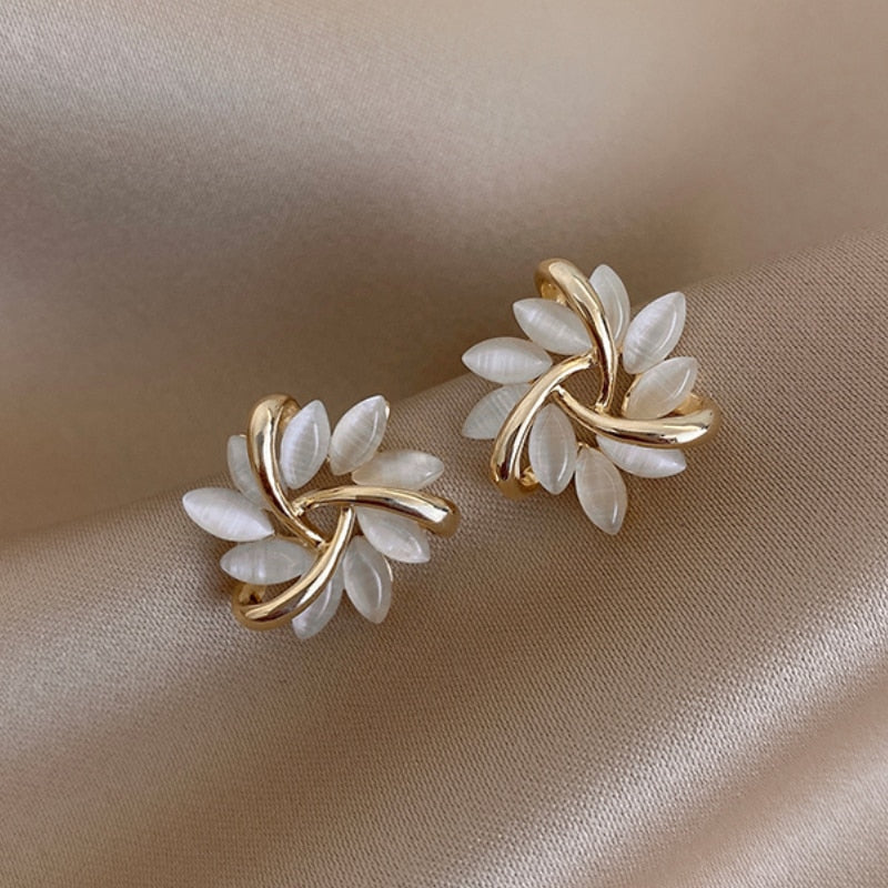 White Flower Stud Earrings