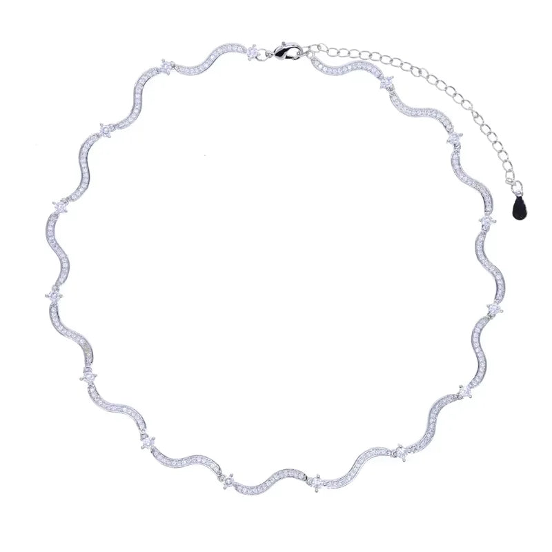 Hot Selling Fashion Women Jewelry Micro Paved 5A Cubic Zirconia CZ Wave Band Bracelet Ring Earring Necklace Set